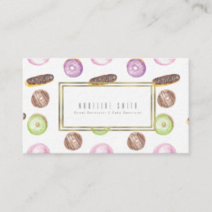 Cartão De Visita Decorador de Bolo de Donut Watercolor Baker