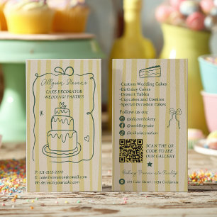 Cartão De Visita Decorador de Bolo Verde Cítrico Retro Quirky Códig