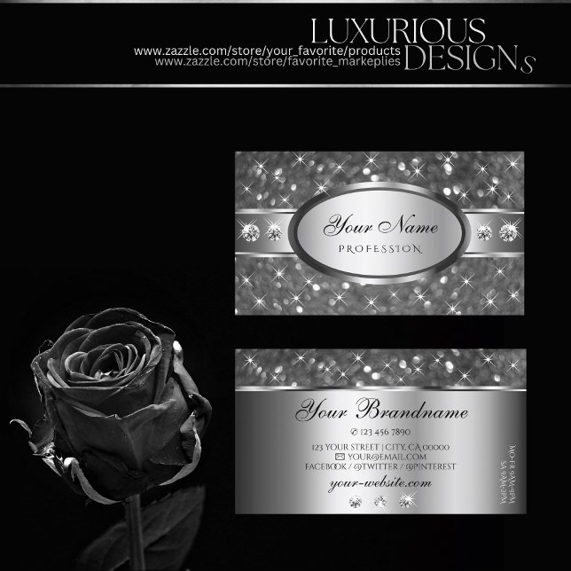 Cartão De Visita Decorativo de Ouros Sparkle Clássicos Silver Glitt (Criador carregado)
