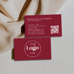 Cartão De Visita Deep Burgundy Elegant Custom Company Logo QR Code