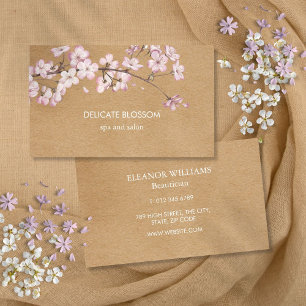 Cartão De Visita Delicado Floral Rosa de Kraft Rústico