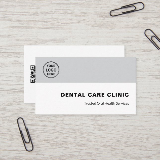 Cartão De Visita Dental Clinic Dentist Professional Logo QR Gray (Frente/Verso In Situ)