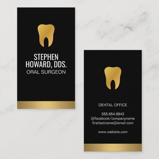 Cartão De Visita Dente Dourada | Dourado Trim Sleek Black (Frente/Verso)