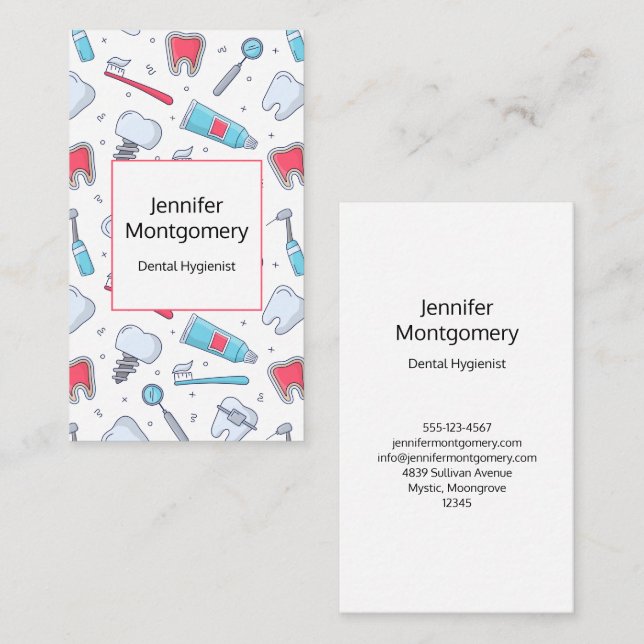 Cartão De Visita Dentes e Ferramentas Padrão dentário (Frente/Verso)