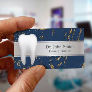 Cartão De Visita Dentista de prata de mármore Dourado do marinho