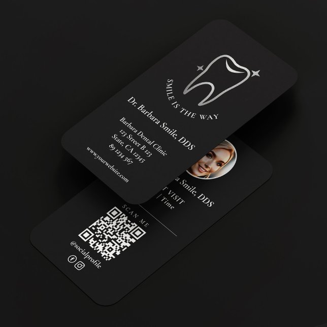 Cartão De Visita Dentista de prata negra cosmética dentária elegant (Elegant Dental Cosmetic Black Silver Dentist Business Card
)