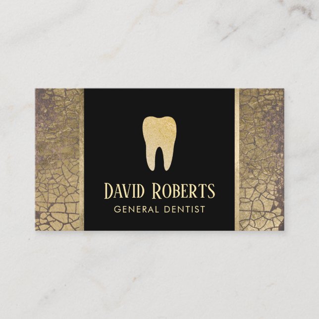 Cartão De Visita Dentista Dental Care Moderno Dourado Elegante (Frente)