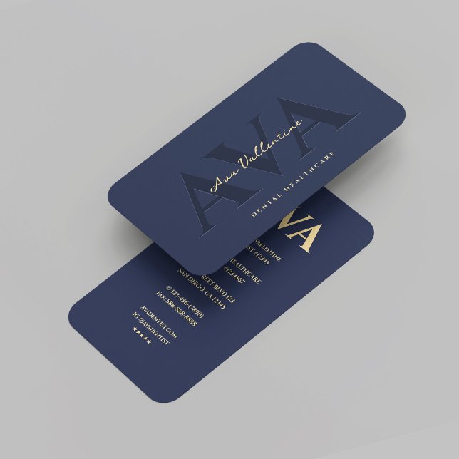 Cartão De Visita Dentista Dental Moderno Ortodontista Azul Dourado (Modern Professional Dentist Orthodontist Blue Gold Business Card
)