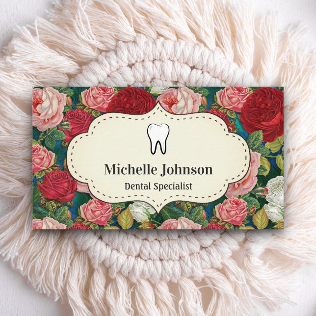Cartão De Visita Dentista dentário dentário do dente do Vintage Ros (Criador carregado)