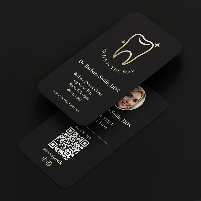 Cartão De Visita Dentista dentário elegante, preto-e-frio, Dourado (Elegant Dentist Dental Cosmetic Black Gold Business Card
)