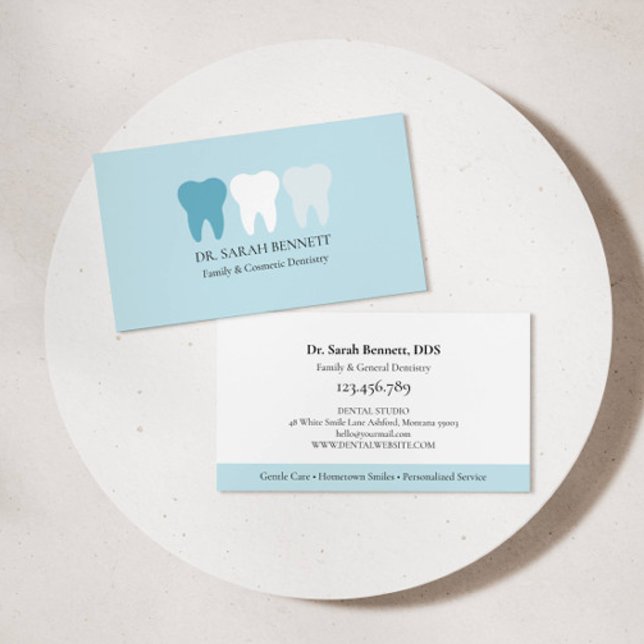 Cartão De Visita Dentista elegante aqua azul profissional (Criador carregado)