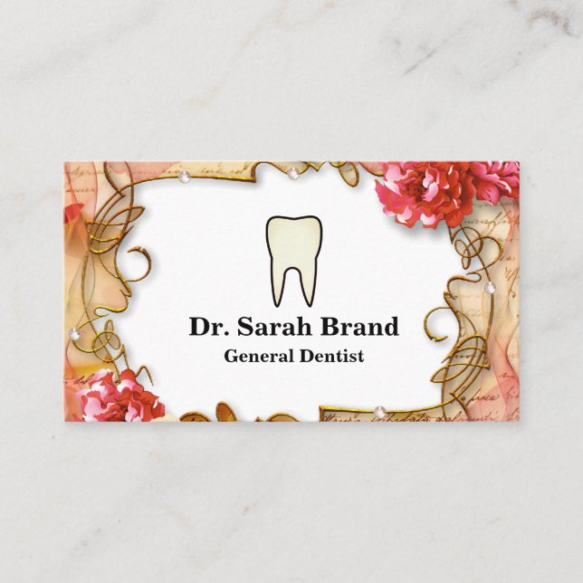 Cartão De Visita Dentista Elegante Dentária Floral (Frente)