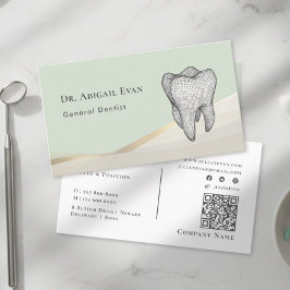 Cartão De Visita Dentista Ícone de Dente 3D Verde Sálvia e Dourado 