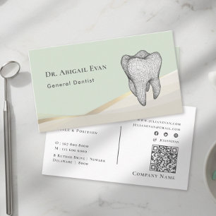 Cartão De Visita Dentista Ícone de Dente 3D Verde Sálvia e Dourado 