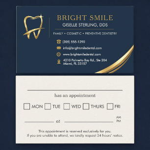 Cartão De Visita Dentista Logotipo Azul Naval Dourado Consulta Odon