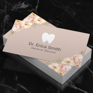 Cartão De Visita Dentista Logotipo do Dente Vintage Floral Blush De