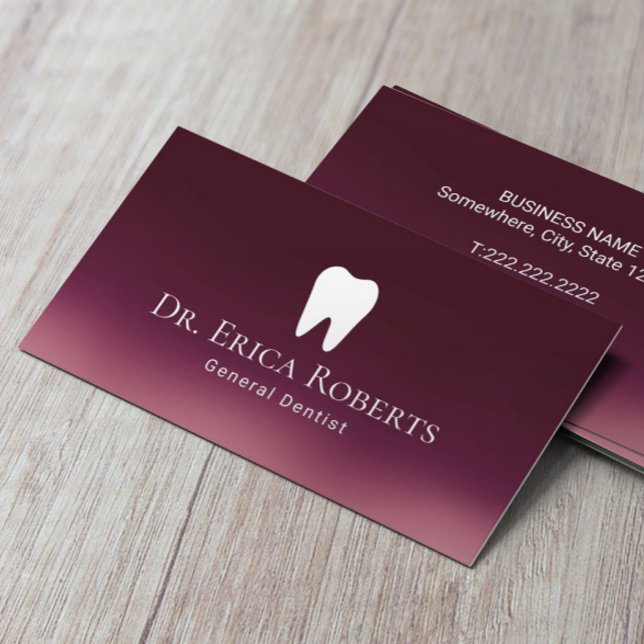 Cartão De Visita Dentista Modern Burgundy Red Ombre Dental Office (Criador carregado)