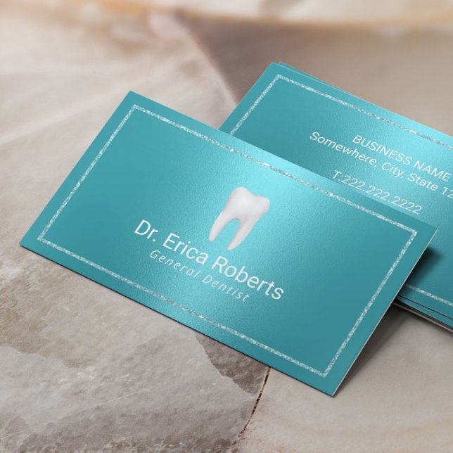 Cartão De Visita Dentista Modern Turquoise - Escritório Metálico (Criador carregado)