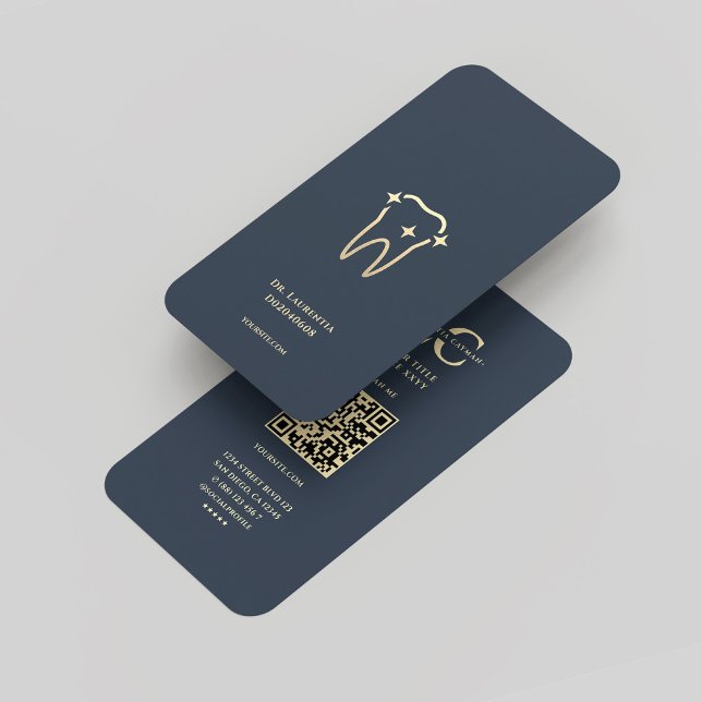 Cartão De Visita Dentista moderno Dental Tech Monograma Escuro Azul (Modern Dentist Dental Tech Monogram Dark Blue Gold Business Card
)