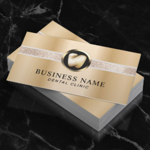 Cartão De Visita Dentista moderno logotipo Dourado dos dentes Escri