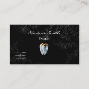 Cartão De Visita Dentista Noite Estrelada Preta Dente de Ouro