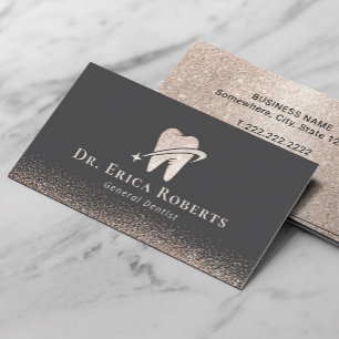 Cartão De Visita Dentista Rosa com brilho Dourado Dente Dente Moder