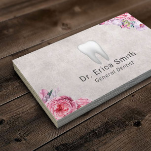 Cartão De Visita Dentista Vintage Floral Branca Dentação