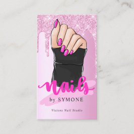 Cartão De Visita Derrubada de Lente Rosa do Salão do Artista Nail T