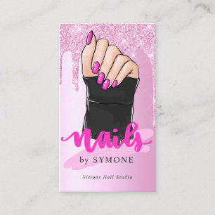 Cartão De Visita Derrubada de Lente Rosa do Salão do Artista Nail T