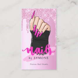 Cartão De Visita Derrubada de Lente Rosa do Salão do Artista Nail T