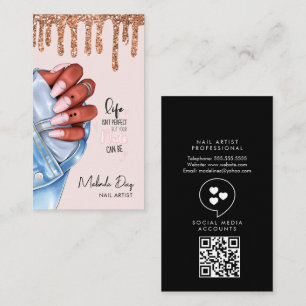 Cartão De Visita Desenhador de unhas legista Salon Glitter Rosa