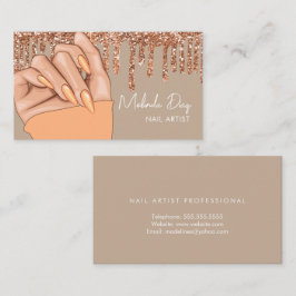 Cartão De Visita Desenhador de unhas Salon Faux Glitter Peach