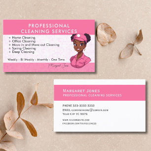 Cartão De Visita Desenho Animado de Senhora de Limpeza Rosa Brilhan