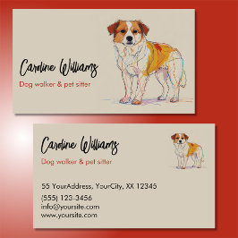Cartão De Visita Desenho colorido moderno de passeador de cães e cu