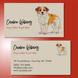 Cartão De Visita Desenho colorido moderno de passeador de cães e cu