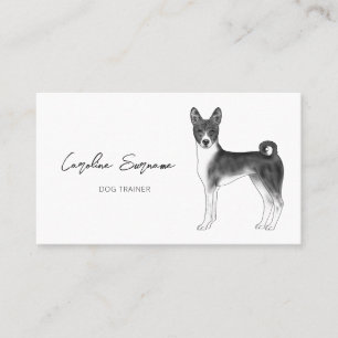 Cartão De Visita Desenho de cachorro Basenji em preto e branco mini