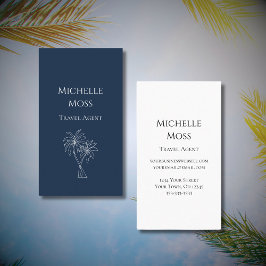Cartão De Visita Desenho de Palmeiras Tropicais Azuis do Marinho Mo