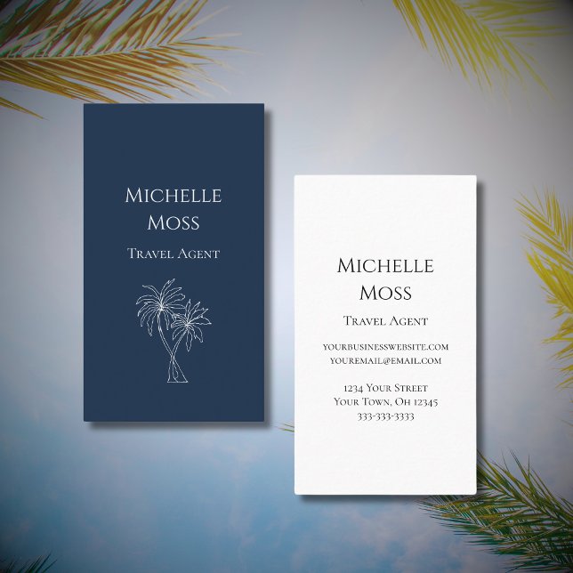 Cartão De Visita Desenho de Palmeiras Tropicais Azuis do Marinho Mo (Criador carregado)
