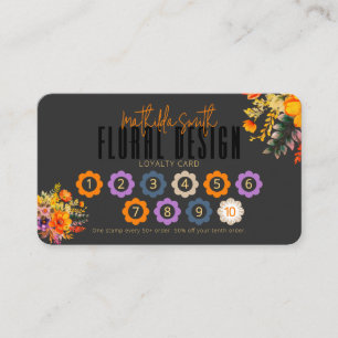 Cartão De Visita Desenho Floral Sofisticado Lealdade Laranja Preta