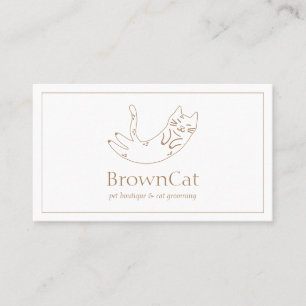 Cartão De Visita Desenho Minimalista de Gato Marrom para Pet Sitter