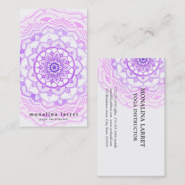 Cartão De Visita Desenho roxo boémio tribal da mandala da aguarela (Frente/Verso)