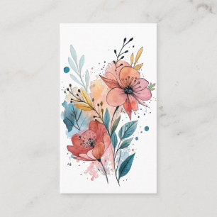 Cartão De Visita Desenho Vibrante de Aquarela Floral
