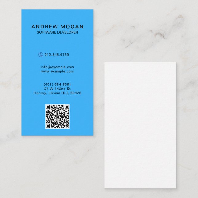 Cartão De Visita Desenvolvedor de software personalizável azul-cian (Frente/Verso)