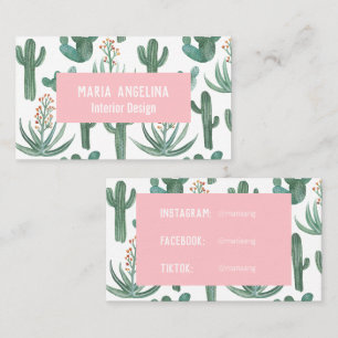 Cartão De Visita Desert Cactus e Succults Watercolor Design