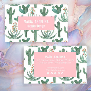 Cartão De Visita Desert Cactus e Succults Watercolor Design