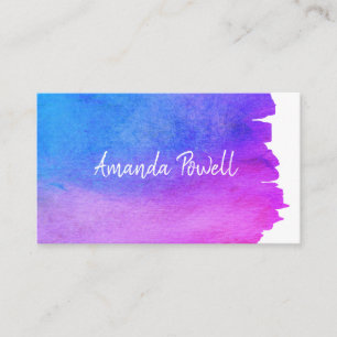 Cartão De Visita design artístico de aquarela azul e roxa