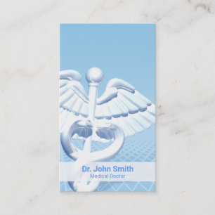 Cartão De Visita Design Azul 3D Caduceus Branco Médico
