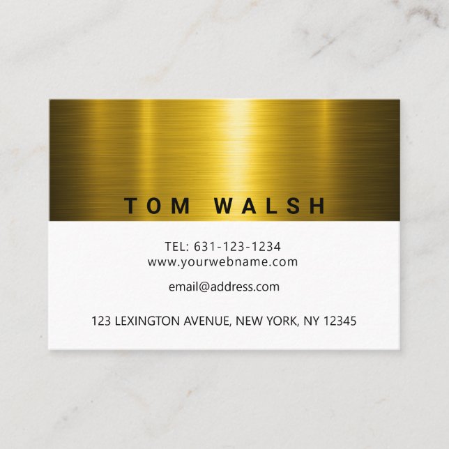 Cartão De Visita Design Custom Elegante Dourado e Branco (Frente)