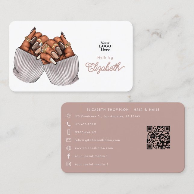 Cartão De Visita Design de Arte de Unhas Afro-Americanas Inspirada  (Frente/Verso)