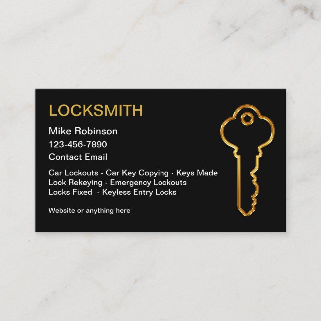 Cartão De Visita Design de chave do Ouro Classy Locksmith (Frente)